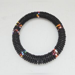 Massai Kenyan African Black Beaded Bracelet with Multicolor Accents